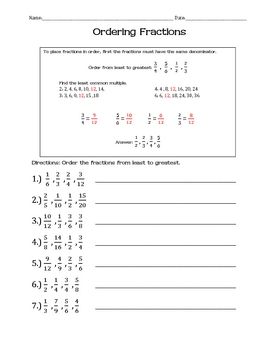 Ordering Fractions From Least To Greatest Worksheet Answers