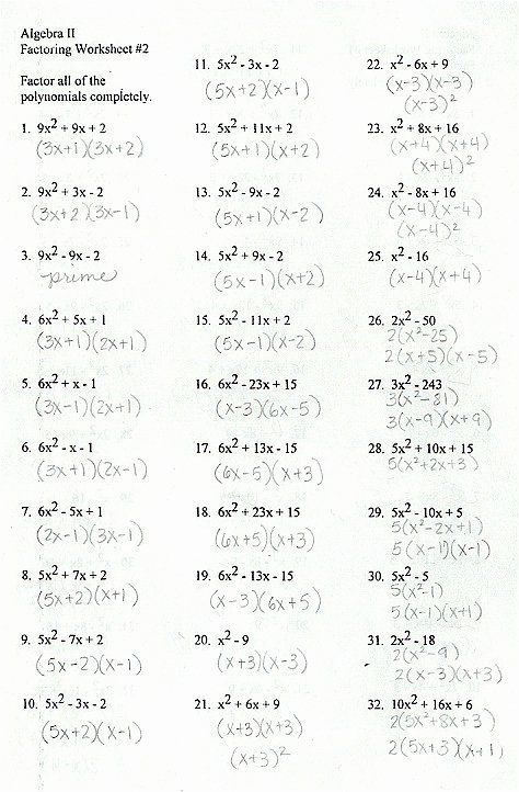 Factoring Quadratics Worksheet A=1