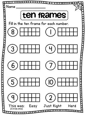 Ten Frame Worksheets First Grade