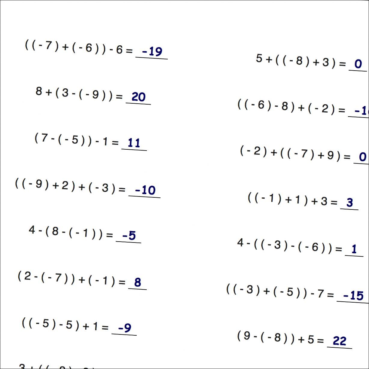 Adding And Subtracting Negative Numbers Worksheets Year 7