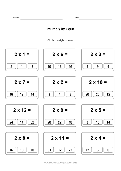 Multiplication Table Worksheet 2