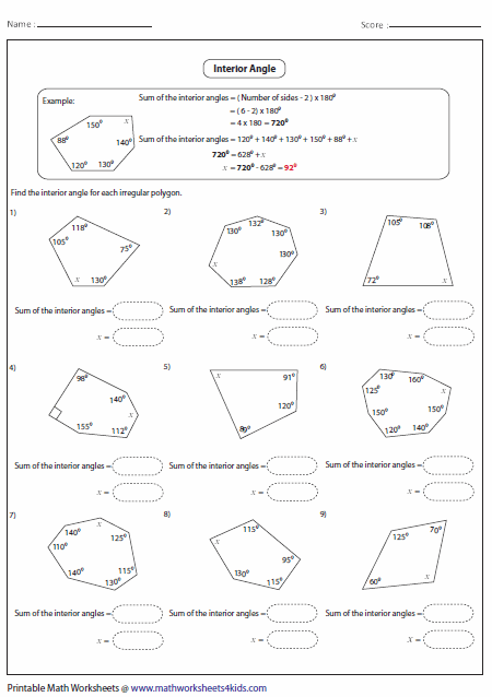 Interior Angles In Polygons Worksheet