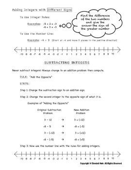 Subtracting Integers Worksheet With Number Line