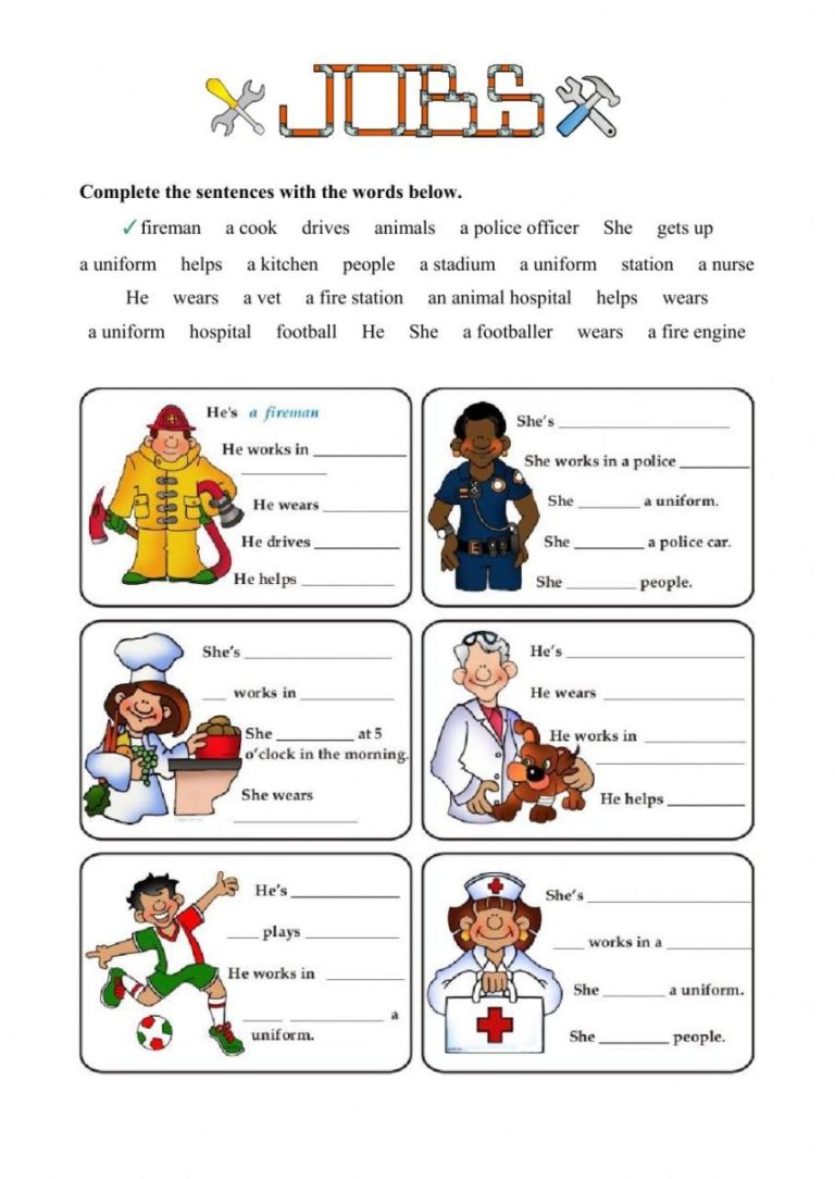 Jobs Worksheets For First Grade
