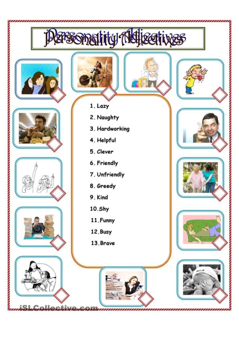 Personality Adjectives Worksheet Pdf