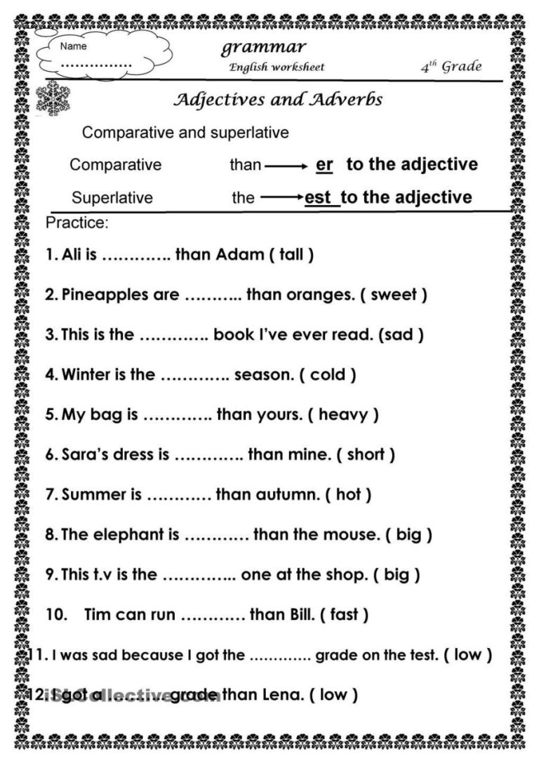Degree Of Comparison Worksheet For Class 8