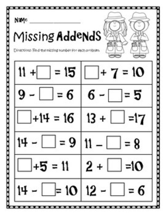 Missing Addend Worksheets 1st Grade