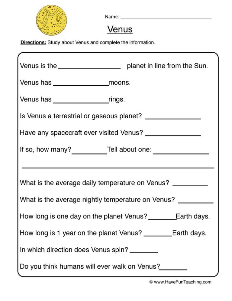 3rd Grade Solar System Reading Comprehension Worksheets Pdf