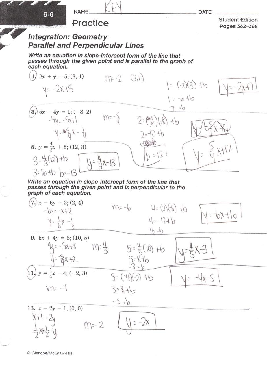 Writing Equations Of Parallel And Perpendicular Lines Worksheet Geometry