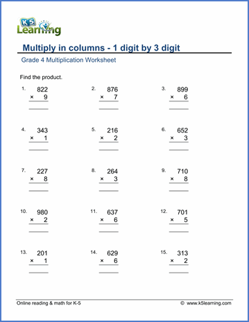 3rd Grade 3 Digit Multiplication Worksheets