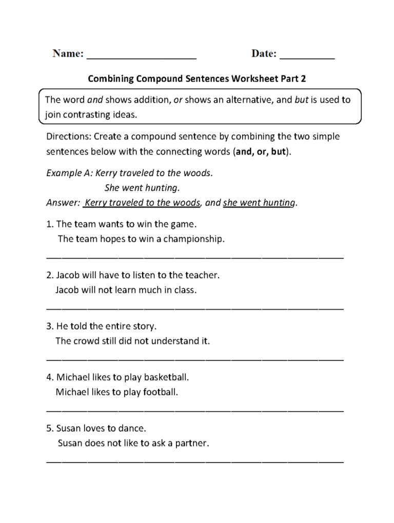 Compound Complex Sentences Worksheet With Answer Key