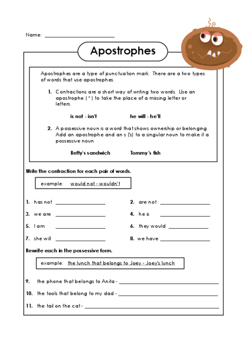 Apostrophe Worksheets With Answer Key