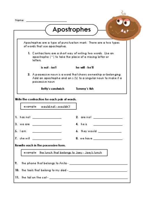 2nd Grade Apostrophe Worksheets With Answer Key