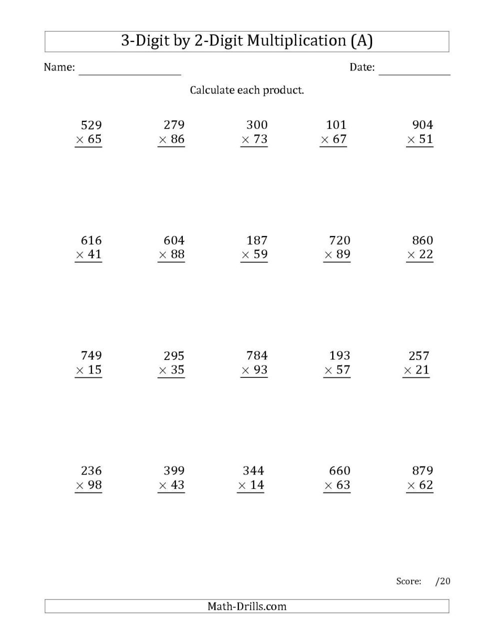 4th Grade 3 Digit Multiplication Worksheets