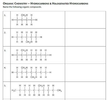 Naming Organic Compounds Worksheet