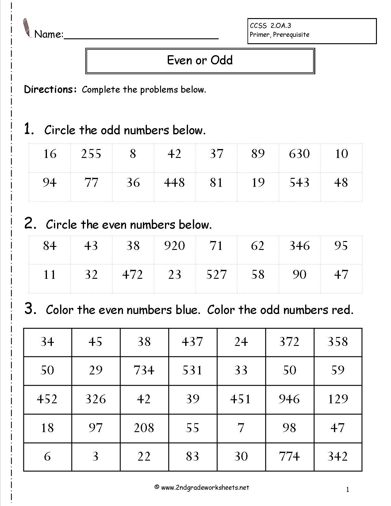 Even And Odd Functions Worksheet 2nd Grade