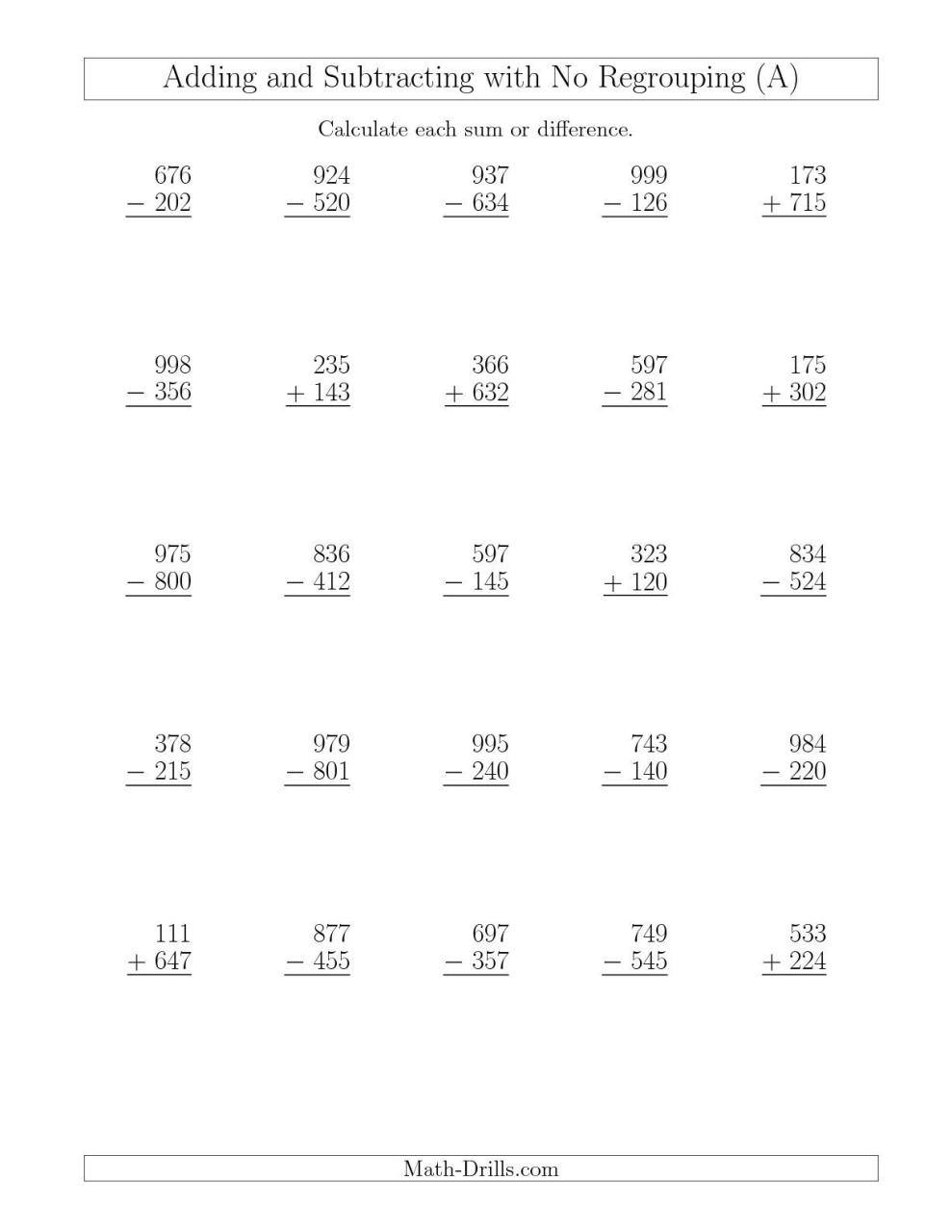 3 Digit Addition And Subtraction With Regrouping Worksheets 2nd Grade