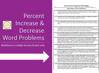 Percentage Increase And Decrease Worksheet With Answers