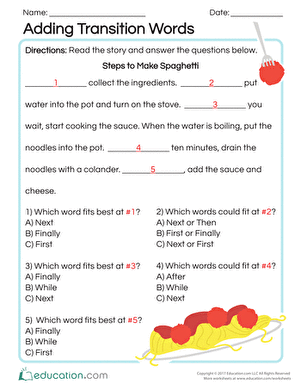 Transition Words Worksheet 2nd Grade