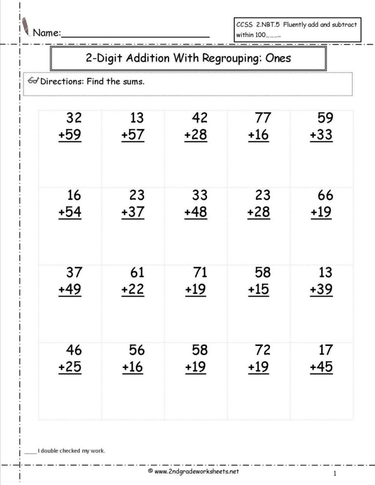 Two Digit Addition With Regrouping Worksheet