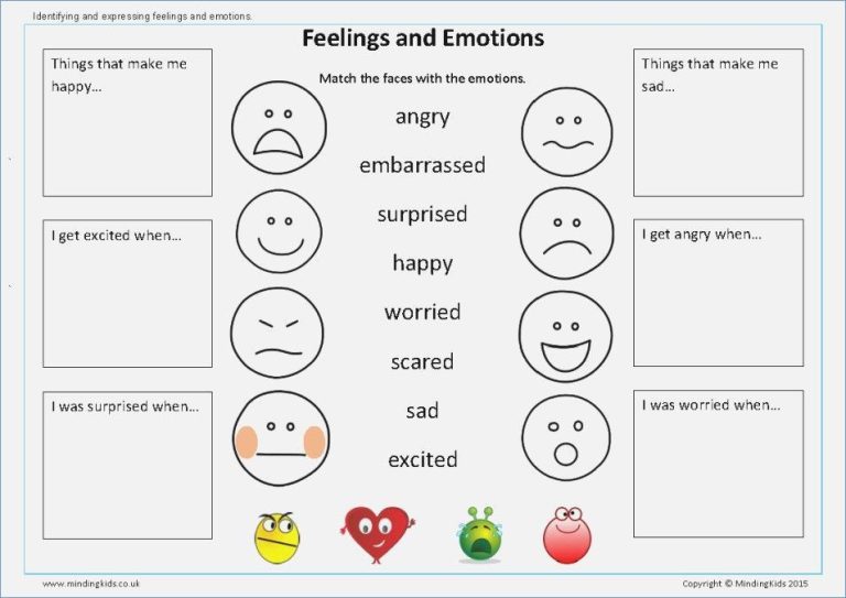 Feelings And Emotions Worksheets For Kindergarten