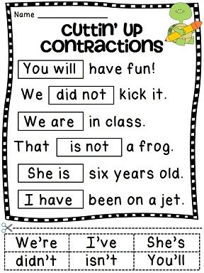 Contractions Worksheet Cut And Paste