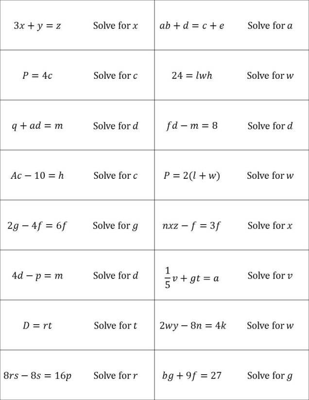 Solving Literal Equations Worksheet Answer Key