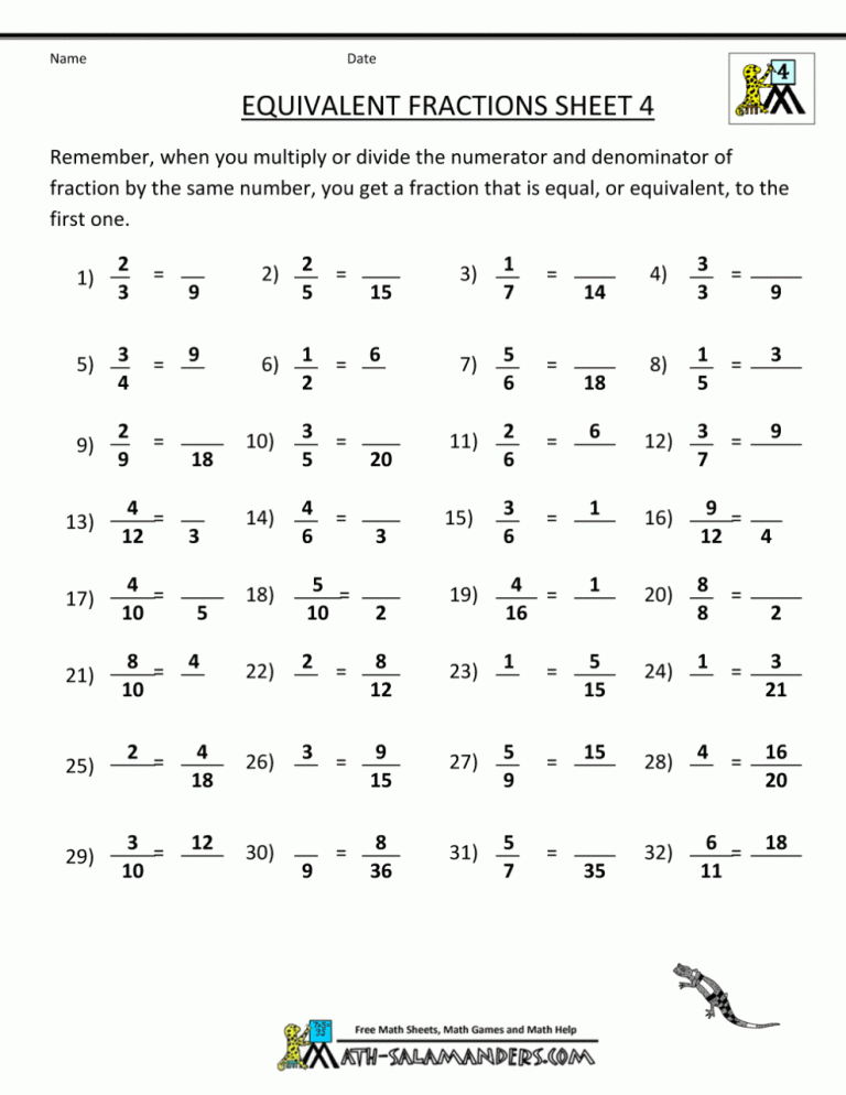 Math Problems For 4th Graders Fractions