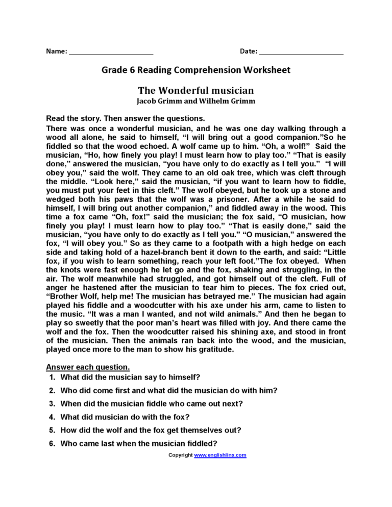 Year 6 Comprehension Sheets