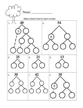 6th Grade Factor Trees Worksheets