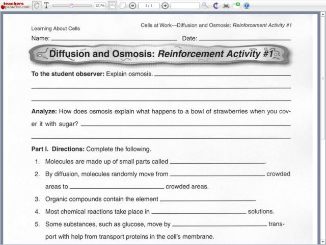 Osmosis Worksheet Part 1 Answer Key