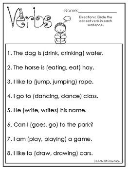 Verbs Worksheet For Grade 1