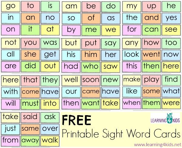 Sight Words Printable Cards