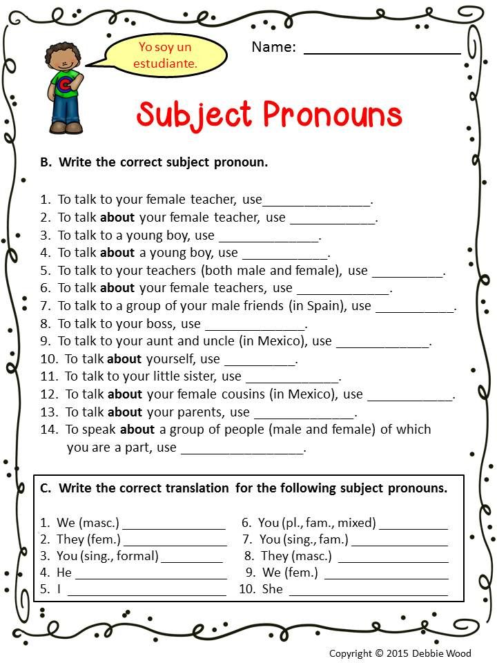 Subject Pronouns Worksheet Spanish
