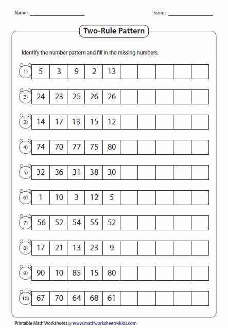 Number Patterns Worksheets Grade 2