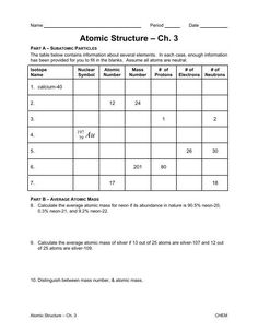 Chemistry Worksheet Atomic Number And Mass Number