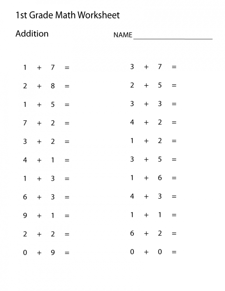 1st Grade Simple Math Worksheets Printable