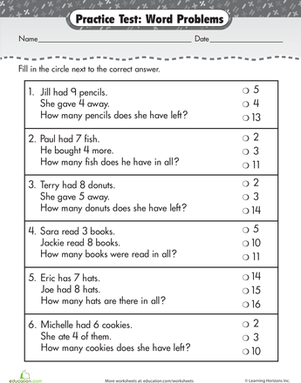 Word Problems Worksheets 1st Grade