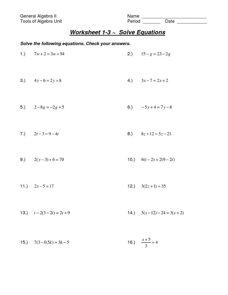 Solving For A Variable Worksheet Lesson 2-3