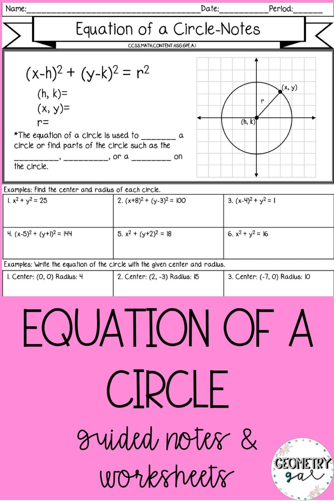 Equation Of A Circle Worksheet Gcse Kidsworksheetfun