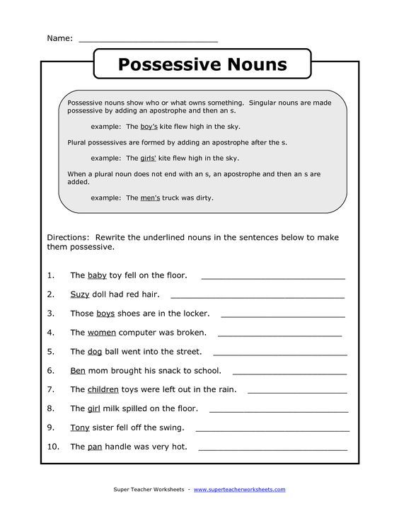 Possessive Nouns Worksheets 2nd Grade