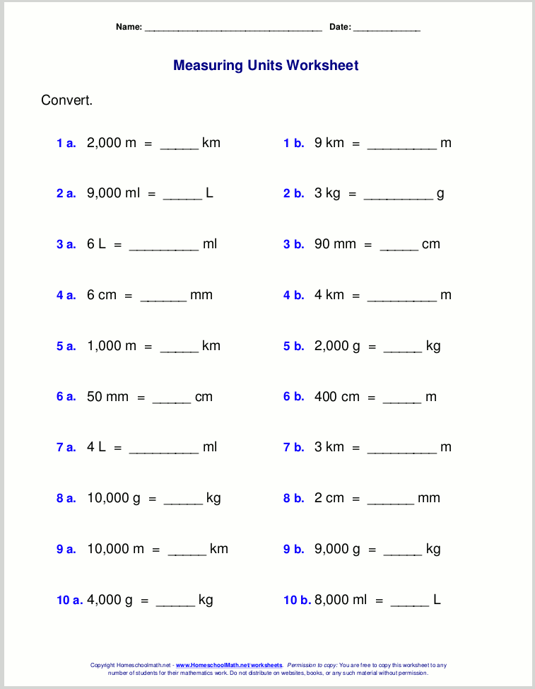 Converting Metric Units Worksheet