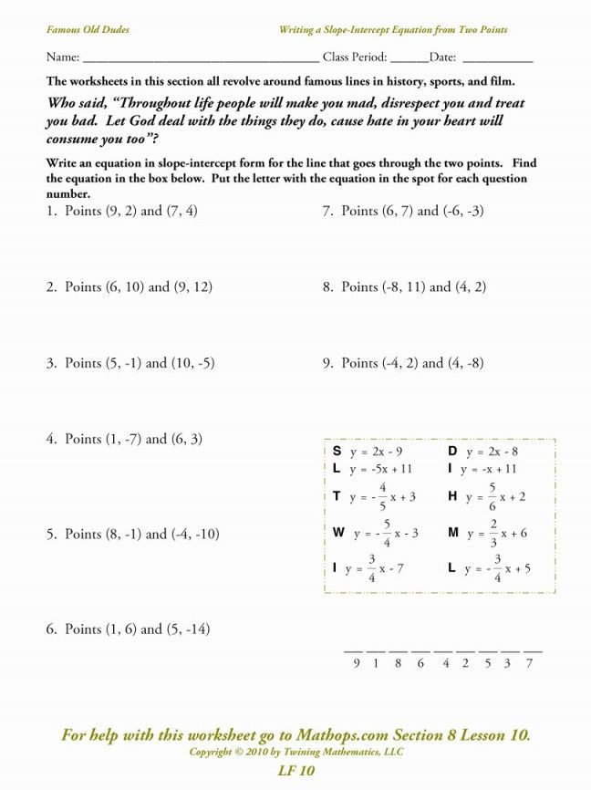 Point Slope Form Worksheet Answers