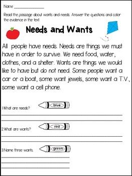 Needs And Wants Worksheet For Adults