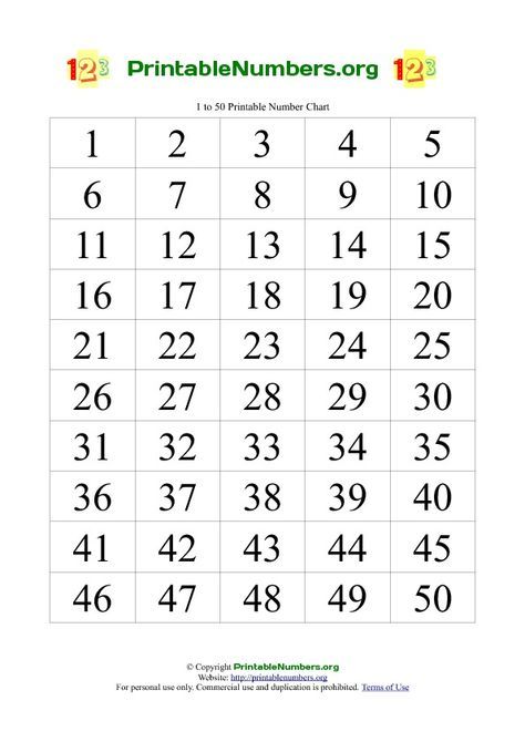 Numbers Printable 1-50