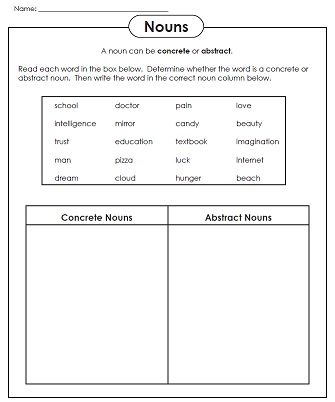 4th Grade Abstract Noun Worksheets For Class 4