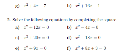 Completing The Square Worksheet Pdf