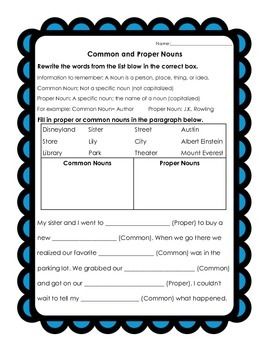 4th Grade Common And Proper Nouns Worksheets For Grade 4 With Answers