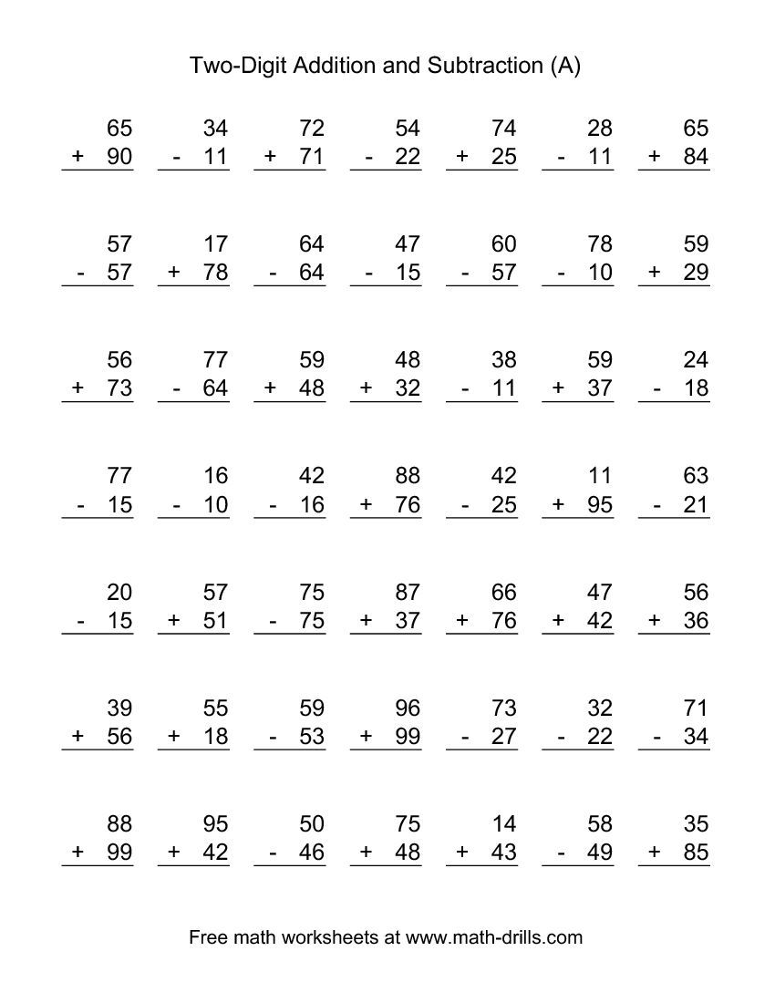Two Digit Addition And Subtraction Worksheets For Grade 1