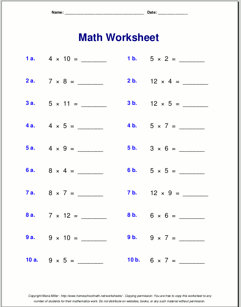 Grade 3 3rd Grade Math Worksheets Multiplication
